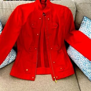 Tory Burch size 8 orange jacket with gold buttons and gold zipper